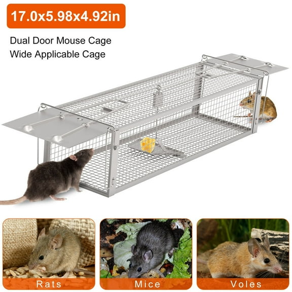 Zorpupoa 1Pc 16.53x6.1x4.33in Electroplating Zinc  Live Humane Rat Trap Dual DoorMouse Rodent Dense Mesh  Cage  with 2 Detachable U Shaped Rod