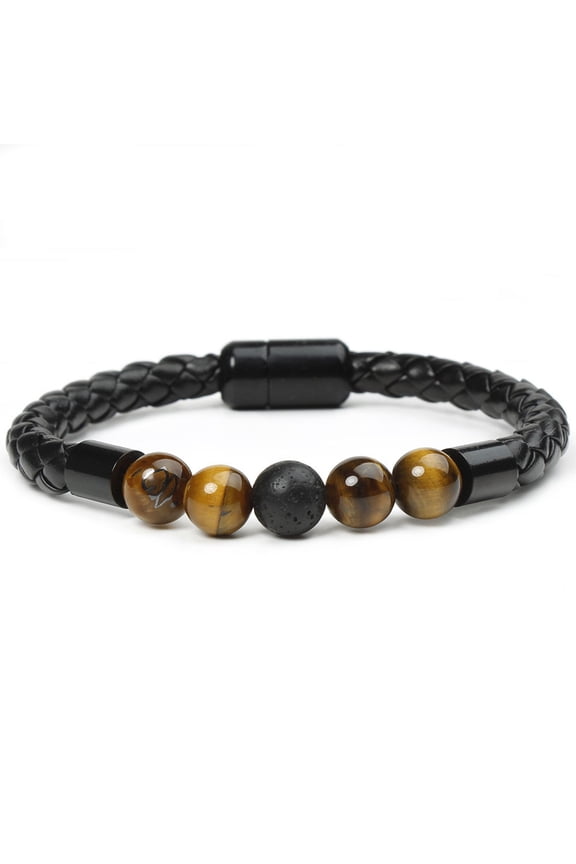 Electrostatic Agate Leather Beads Band, Electrostatic Agate Leather Bead Strap, 8 Mm Volcanic Stone, Tiger's Eye Magnetic Buckle Magnetic Beads Bracelet Health And Wellness Gifts,Health And Wellness G