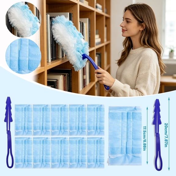 Electrostatic Duster with Extendable Handle, Double Sided Disposable Non Woven Dust Brush for Ceiling Fan Blinds Shelves Baseboards Spring Cleaning Home Supplies, A