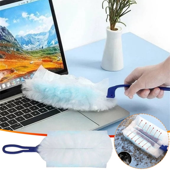 Electrostatic Duster for Household Cleaning - Microfiber Wool Duster with 30 Refills - Non-Woven Dusting Tool for Ceiling Fan, Blinds, Shelves, Lamp, Wall, Car