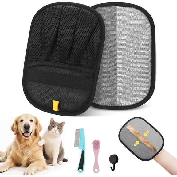 Electrostatic Pet Hair Remover Glove, Reusable Pet Hair Removal Glove for Dog & Cat Grooming, Double Sided Static Pet Hair Fur Remover Tool Mitt Gloves, Pet Hair Cleaning Glove for Dogs & Cats (2PCS)