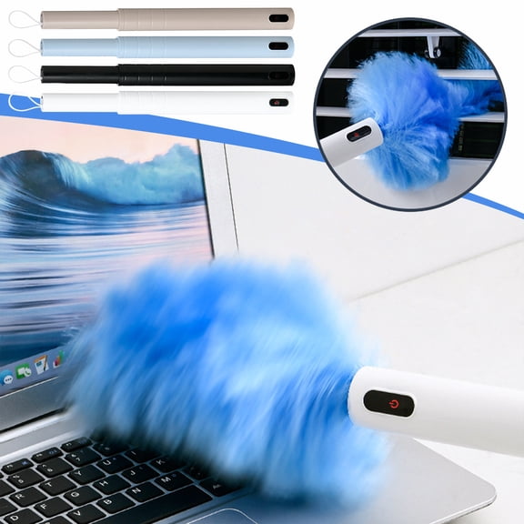 Electrostatic Rotating Duster With USB Recharge, 360° Extension Rod For Ceilings Blinds And High Places, Soft Bristle Collector, Silent Operation, Washable Head, Portable Home Cleaning Tool