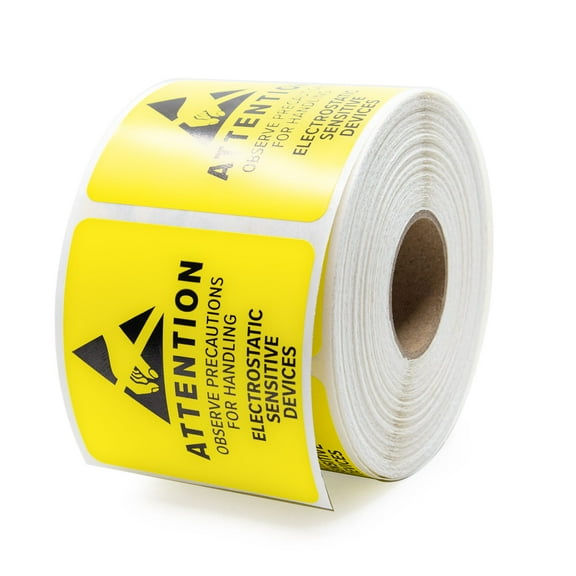 Electrostatic Sensitive Devices Regulatory Label w/ Graphic & Text - 2 x 2 Square, Yellow
