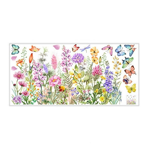 Electrostatic Window Clings Colorful Floral Blue Chimes Static Adhesive-Free Decor 11.81x23.62 Inch Removable Washable Glass Stickers for Home Office Decor