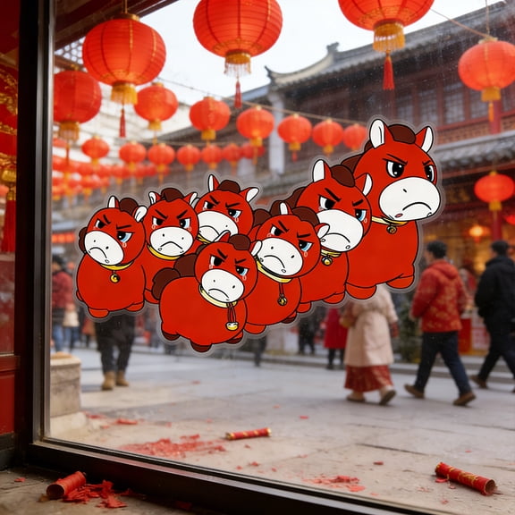 Electrostatic Window Clings Static Sticker Removable Waterproof Holiday Decorations for Home Office Spring Festival Chinese New Year Horse Decoration Wall Window Door Glass Film Art