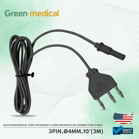 Electrosurgical High Frequency Cord,Monopolar Connecting Cable,3Pin,4mm,10'(3m)