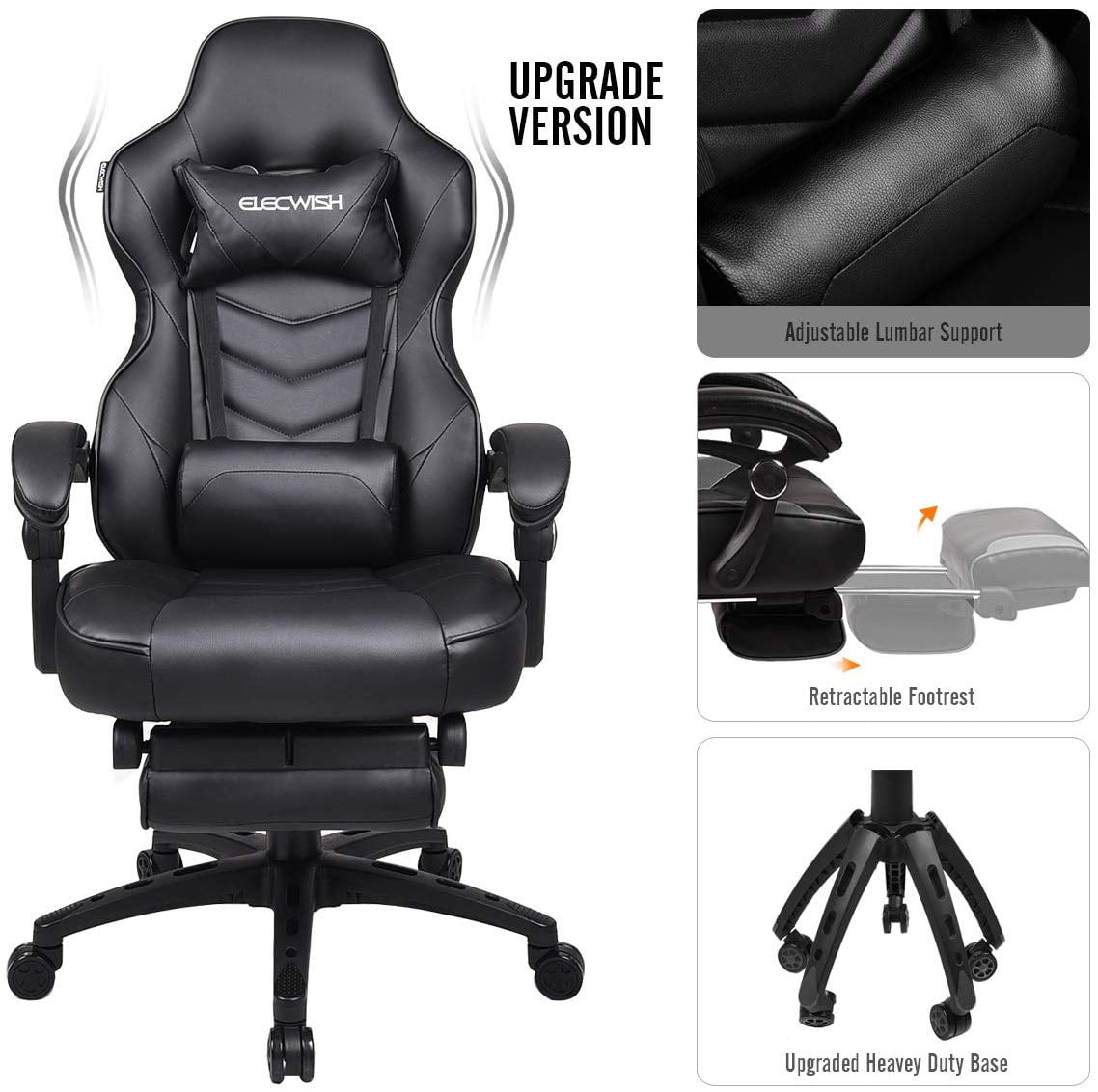 Elecwish Adjustable Ergonomic Swivel Gaming Chair Black