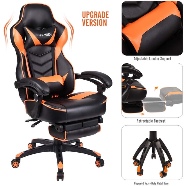 Elecwish Adjustable & Ergonomic Swivel Gaming Chair, Orange
