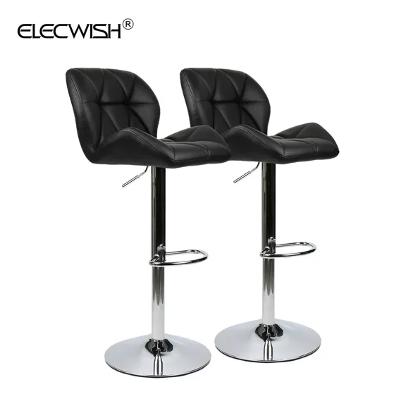 Elecwish Urban Hipster Bar Stool with 360-Degree Swivel & Adjustable Height, Black, Set of 2