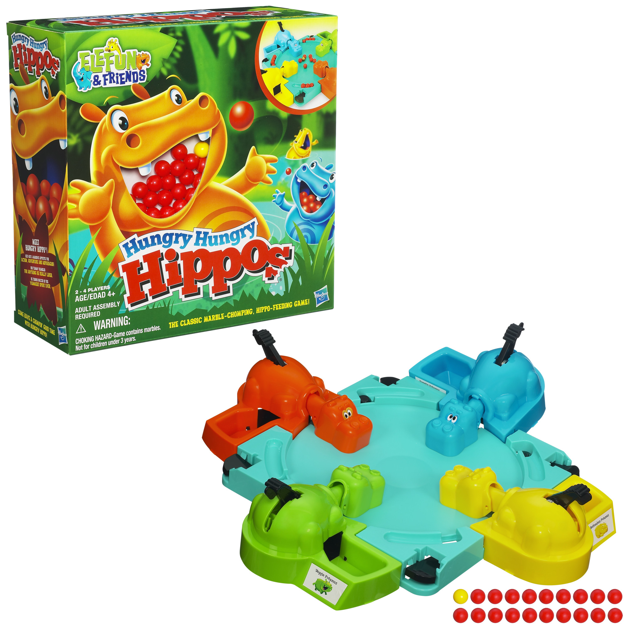 Elefun and Friends Hungry Hungry Hippos Classic Board Game for Kids and Family Ages 4 and Up - image 1 of 12