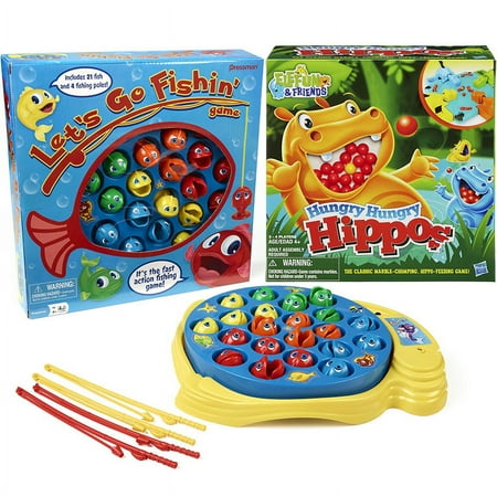 Elefun & friends hungry hungry hippos game + Pressman toy let's go fishin' game