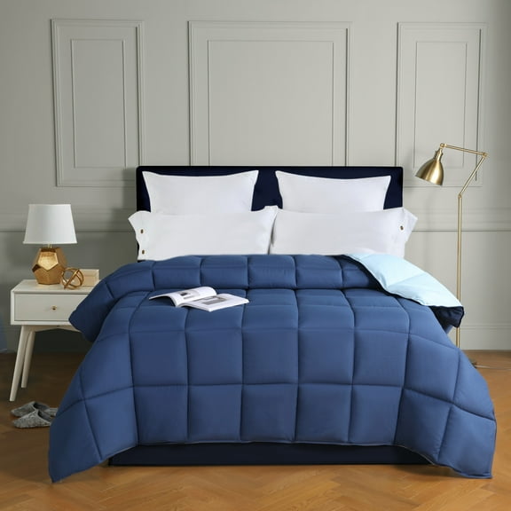EleganHome Down Alternative KING Comforter - All Season Reversible Comforter - Quilted Duvet Insert with Corner Tabs -Box Stitched Hypoallergenic, Soft, Fluffy Navy Color