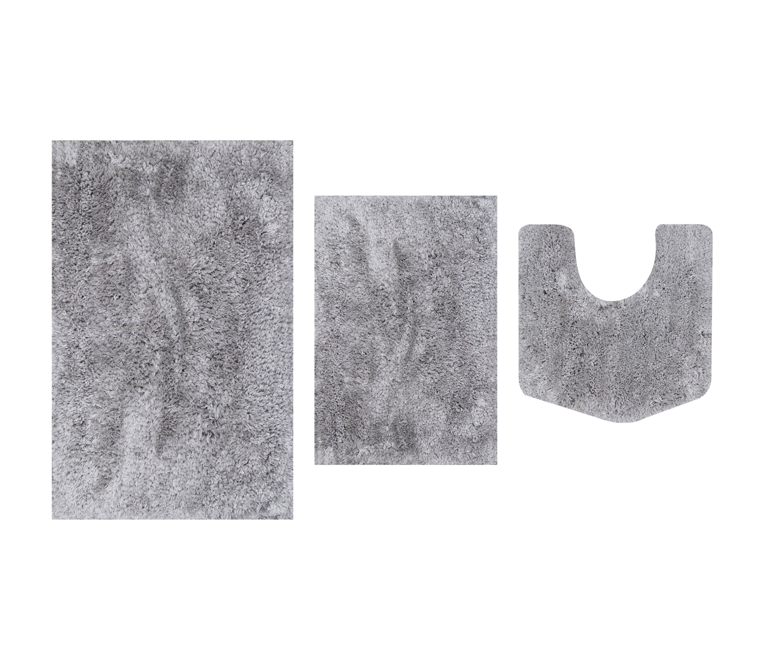 Elegance Bathroom Rug Mat Set 3 Piece, Microfiber Shaggy Bath Set, Non-Slip Ultra Soft Rug Mats, Absorbent with U-Shaped Toilet for Bathroom, Tub, Shower, Grey
