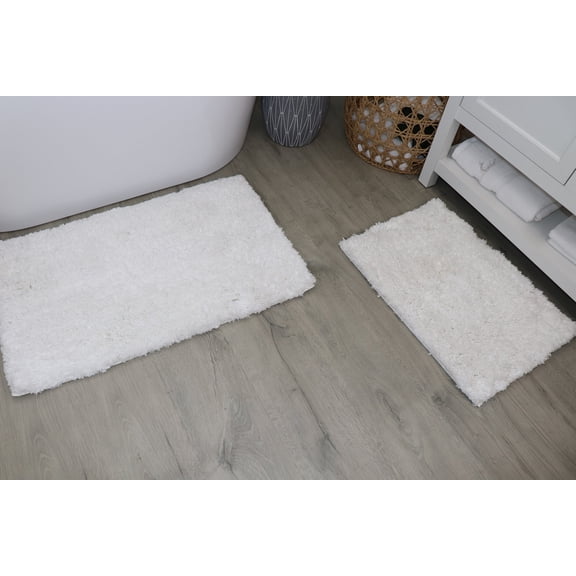 Elegance Bathroom Rugs Sets 2 Piece- Plush Bath Mat Set Quick-Dry Soft Microfiber Bathroom Mat with Rubber Backing, Absorbent Bathroom Rug Set, Washable Bath Rugs - Bath Mats 17x24 + 20x32 White