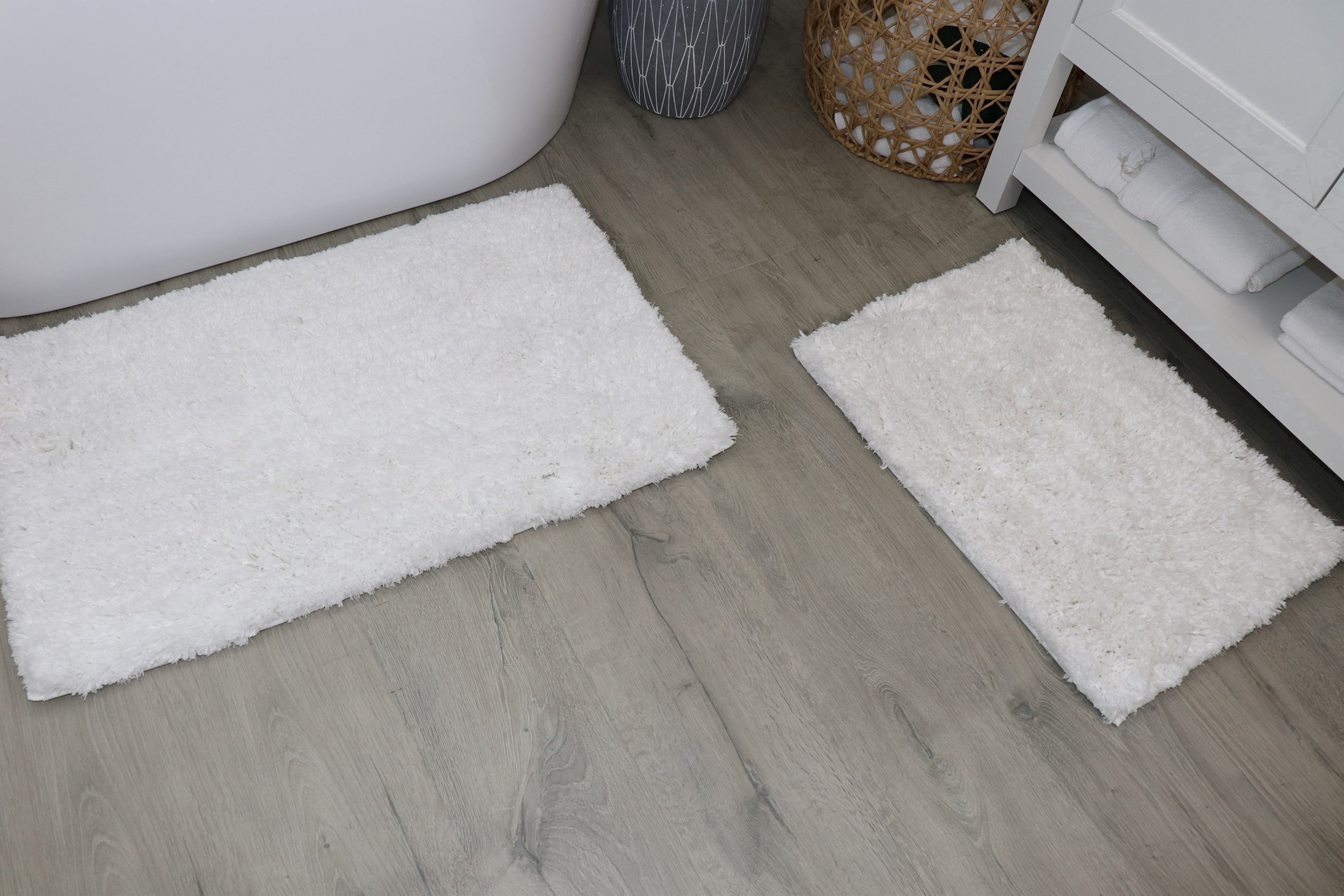 Elegance Bathroom Rugs Sets 2 Piece- Plush Bath Mat Set Quick-Dry Soft Microfiber Bathroom Mat with Rubber Backing, Absorbent Bathroom Rug Set, Washable Bath Rugs - Bath Mats 17x24 + 20x32 White