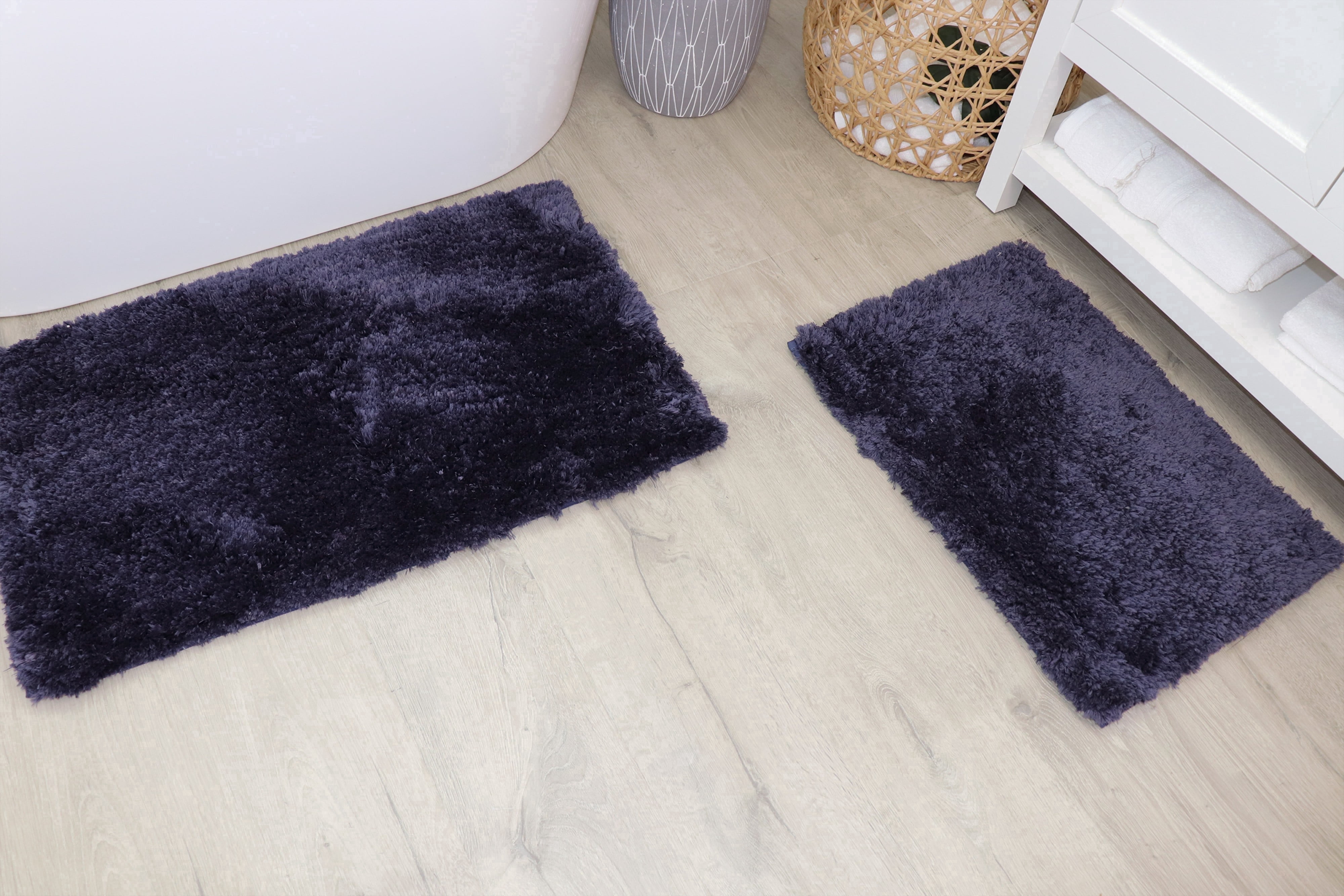 Elegance Bathroom Rugs Sets 2 Piece- Plush Bath Mat Set Quick-Dry Soft Microfiber Bathroom Mat with Rubber Backing, Absorbent Bathroom Rug Set, Washable Bath Rugs - Bath Mats 17x24 + 20x32 Navy
