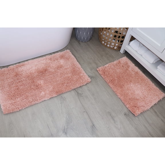 Elegance Bathroom Rugs Sets 2 Piece- Plush Bath Mat Set Quick-Dry Soft Microfiber Bathroom Mat with Rubber Backing, Absorbent Bathroom Rug Set, Washable Bath Rugs - Bath Mats 17x24 + 20x32 Coral