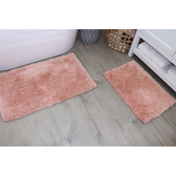 Home Weavers Collection 100% Microfiber Reversible Bathroom Rug Set Machine Washable Bathroom Rug-17"x24", Bath Rug- 20"x32", 2 Piece Bath Rug set, Coral