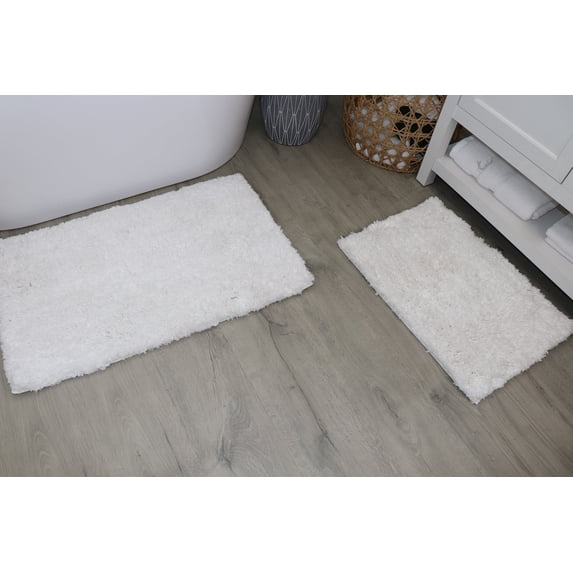 Elegance Bathroom Rugs Sets 2 Piece- Plush Bath Mat Set Quick-Dry Soft Microfiber Bathroom Mat with Rubber Backing, Absorbent Bathroom Rug Set, Washable Bath Rugs - Bath Mats 17x24 + 20x32 White