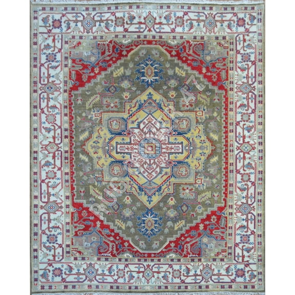 Elegance Beauty Of Traditional Handmade Serapi Area Rug 8X10 Lt Brown, Ivory, Gold, Red, Beige, Camel, Hand-Knotted Wool Area Rug