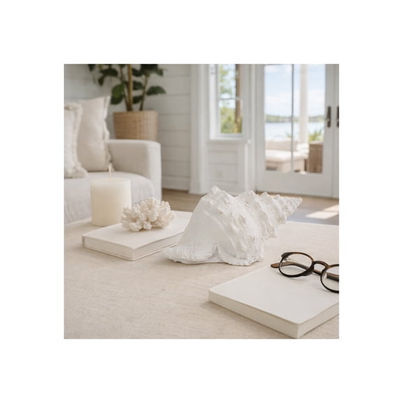 Conch Shell Sculpture for Home Decor - Coastal Resin Figurine for Bathroom, Office Shelf, and Coffee Table Display - Nautical Conch Accent for Living Room and Beach-Inspired Rooms - 5", White