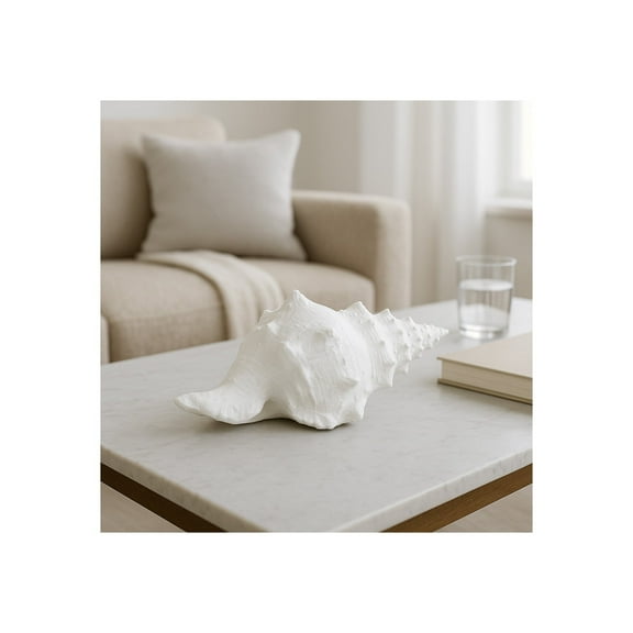 Elegance Coastal Charm 9" Polyresin White Conch Shell Figurine, Perfect for Beach House Decor and Gift Ideas