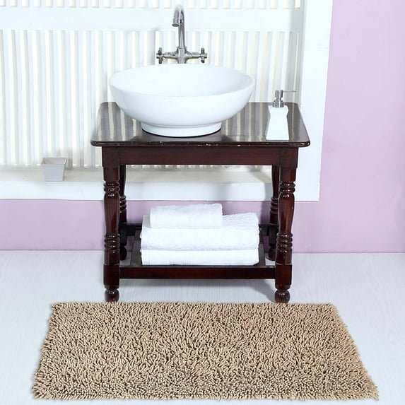 Knightsbridge Chenille Shaggy 220 GSF Non Skid Back Bath Rug 21 x 34 - Stone