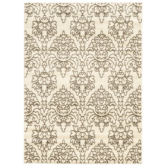 Elegance Damask Rug 8x10 Cream Brown Transitional Design Easy Care Polypropylene
