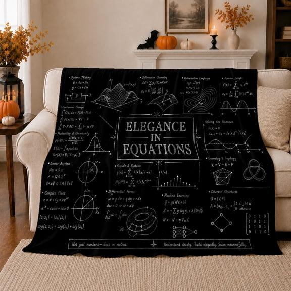 Elegance Equations Math Art Black, Cozy Artistic Scene, Warm Flannel Blanket for Office and Dorm with Detailed Artwork, Teachers Graduation Gift, Artistic Home Decor