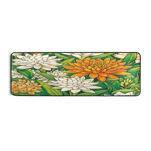 Elegance Flowers Pattern 72x24" Runner Rug, Non-Slip Memory Foam Cushion, Anti-Crease for Hallways and Bedrooms