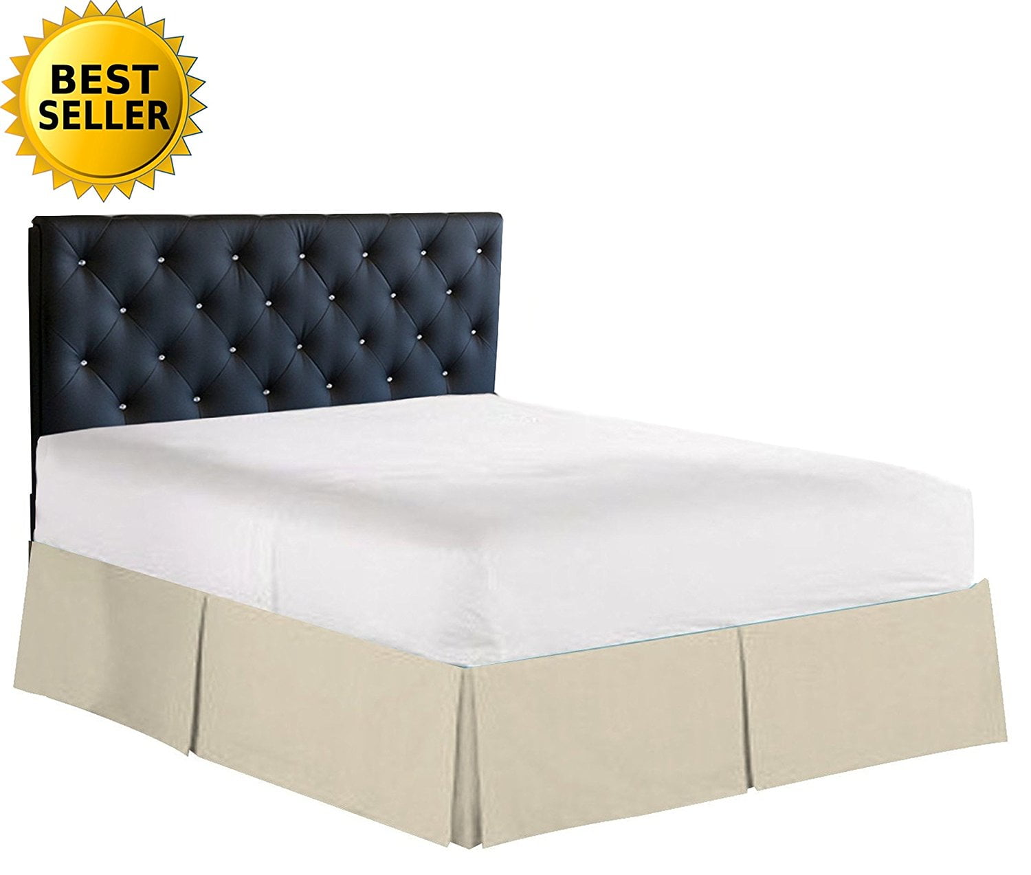 Elegance Linen 1500 Series Wrinkle & Fade Resistant Bed Skirt / Dust Ruffle - Pleated Tailored 14inch Drop, California King, Cream