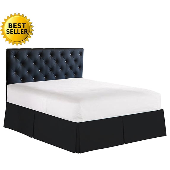 Elegance Linen 1500 Series Wrinkle & Fade Resistant Bed Skirt / Dust Ruffle - Pleated Tailored 14inch Drop, Full , Black