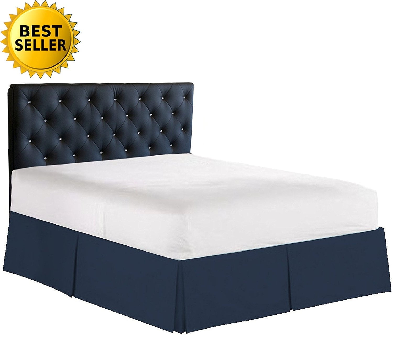 Nestl Bedding King Navy Blue Pleated Bed Skirt – 14" Drop, Tailored Dust Ruffle