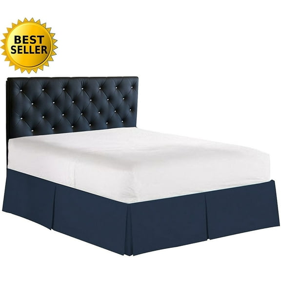 Elegance Linen 1500 Series Wrinkle & Fade Resistant Bed Skirt / Dust Ruffle - Pleated Tailored 14inch Drop, King, Navy Blue