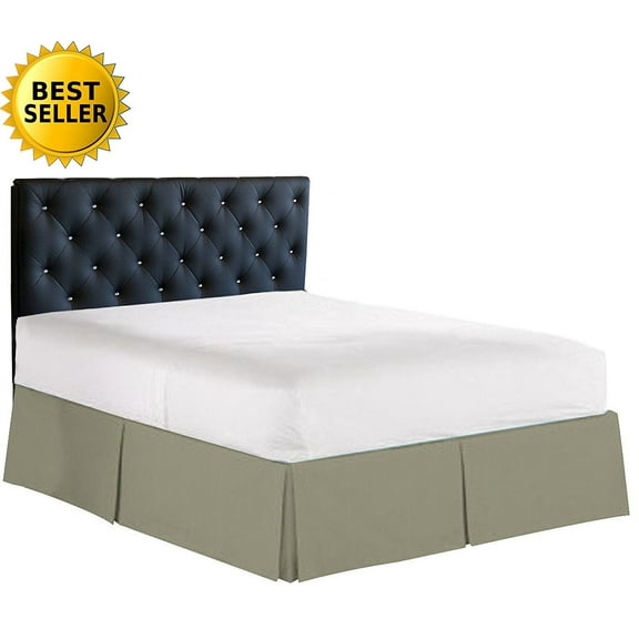 Elegance Linen 1500 Series Wrinkle & Fade Resistant Bed Skirt / Dust Ruffle - Pleated Tailored 14inch Drop, Queen, Sage-Green