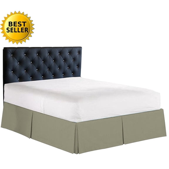Elegance Linen 1500 Series Wrinkle & Fade Resistant Bed Skirt / Dust Ruffle - Pleated Tailored 14inch Drop, Queen, Sage-Green