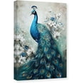thumbnail image 1 of Elegance Peacock Canvas Wall Art Animal Painting Print Vintage Blue Peacock and White Floral Picture Artwork Decor Frame (Peacock - 1, 12.00" x 18.00"), 1 of 6