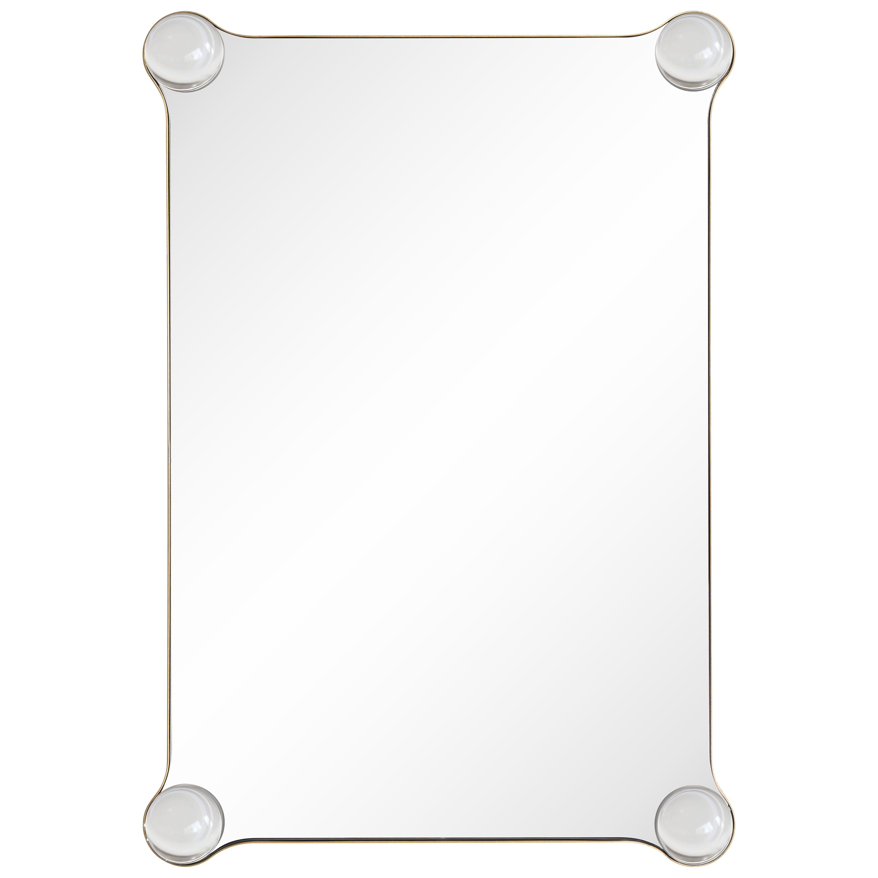 "Elegance Rectangular Wall Mirror", 27"x39" Featuring 3" Half Sphere Corner Glass Embellishment, on Gold Iron Frame