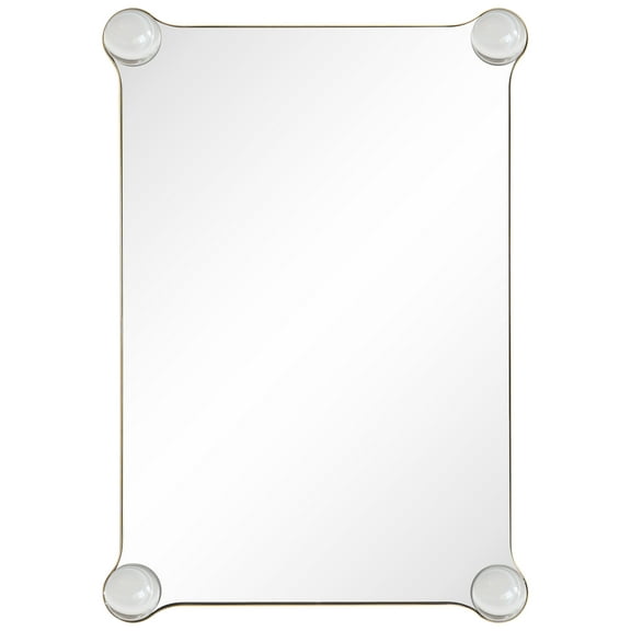 "Elegance Rectangular Wall Mirror", 27"x39" Featuring 3" Half Sphere Corner Glass Embellishment, on Gold Iron Frame