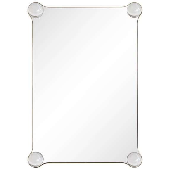 "Elegance Rectangular Wall Mirror", 27"x39" Featuring 3" Half Sphere Corner Glass Embellishment, on Gold Iron Frame