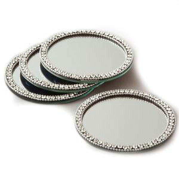 Elegant Silver Round Mirror Coasters with Crystal Accents