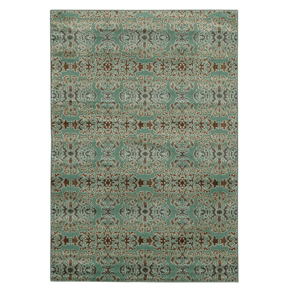 Elegance Snowflakes Rug Turquoise 8x10 Transitional Design 100% Polypropylene
