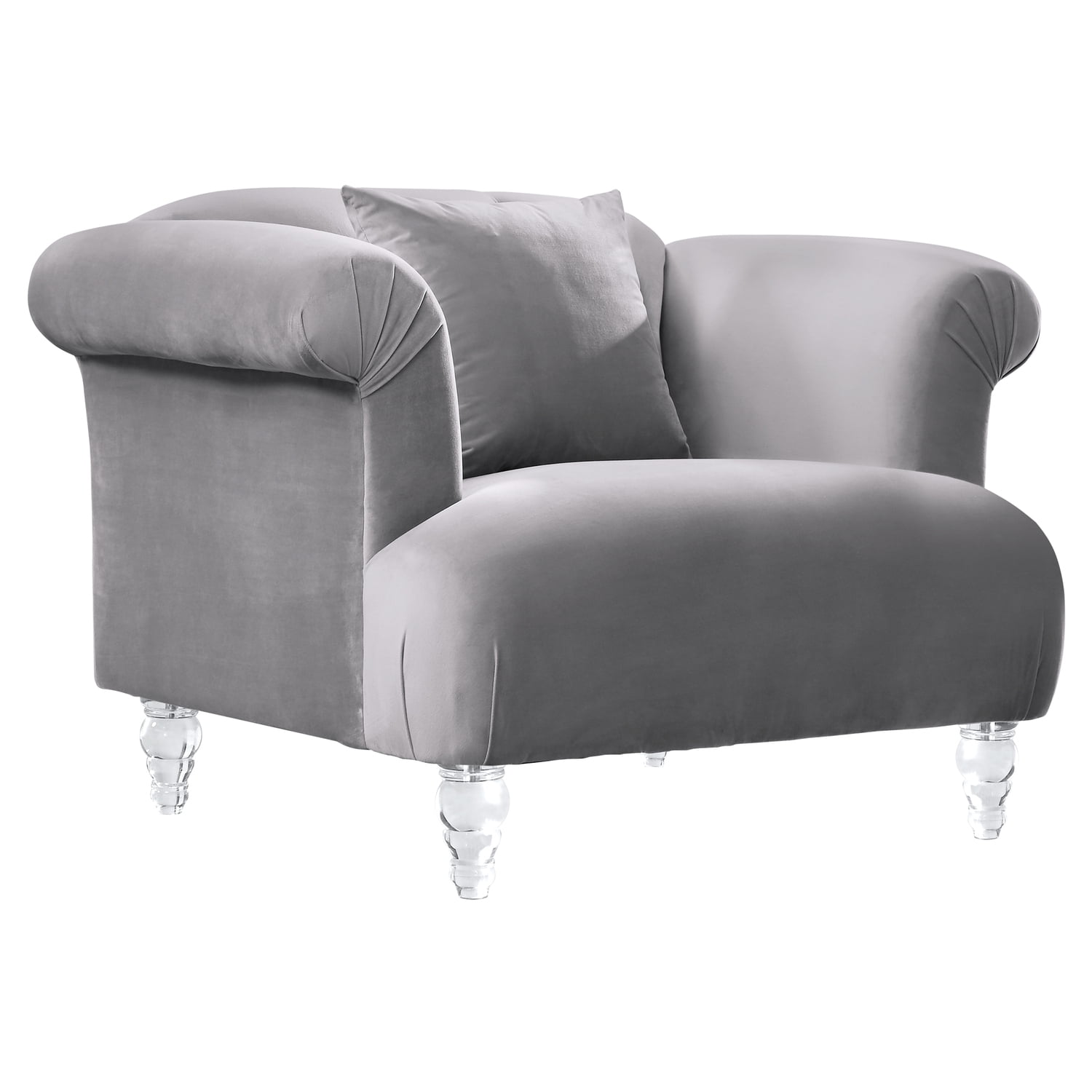 Contemporary Elegance 41" Gray Velvet Stationary Chair with Acrylic Legs