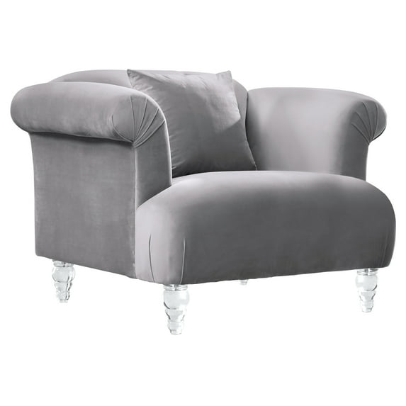 Elegance Sofa Chair in Grey Velvet with Acrylic Legs