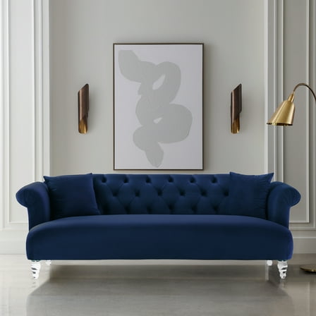 Elegance Sofa in Blue Velvet with Acrylic Legs