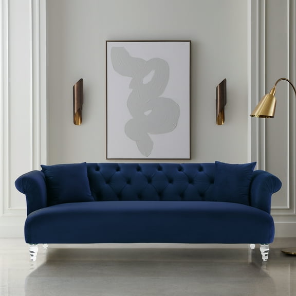 Elegance Sofa in Blue Velvet with Acrylic Legs