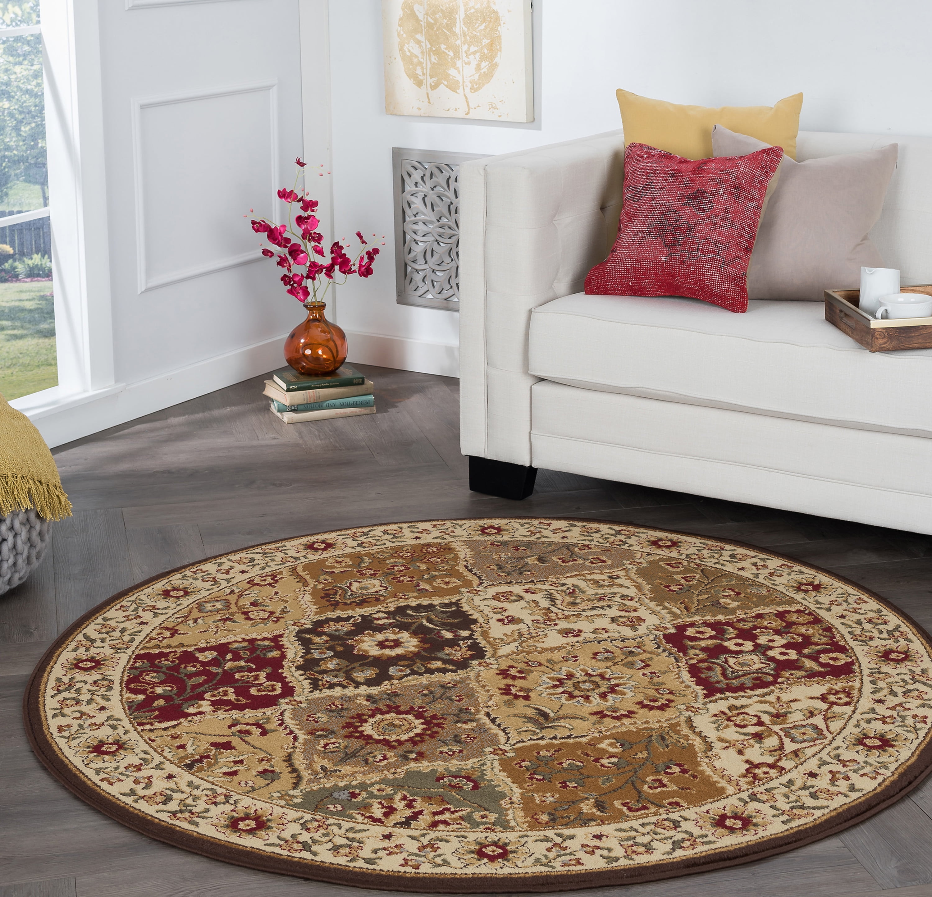 Elegance Traditional 6'x6' Round Multicolor Polypropylene Indoor Area Rug