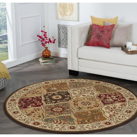 Elegance Traditional 5' Round Multi-Color Polypropylene Indoor Area Rug