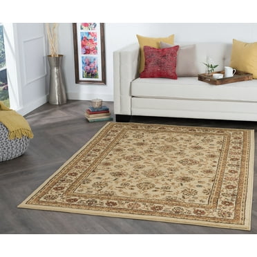 Elegance Traditional 5' x 7' Beige and Red Polypropylene Indoor Area Rug