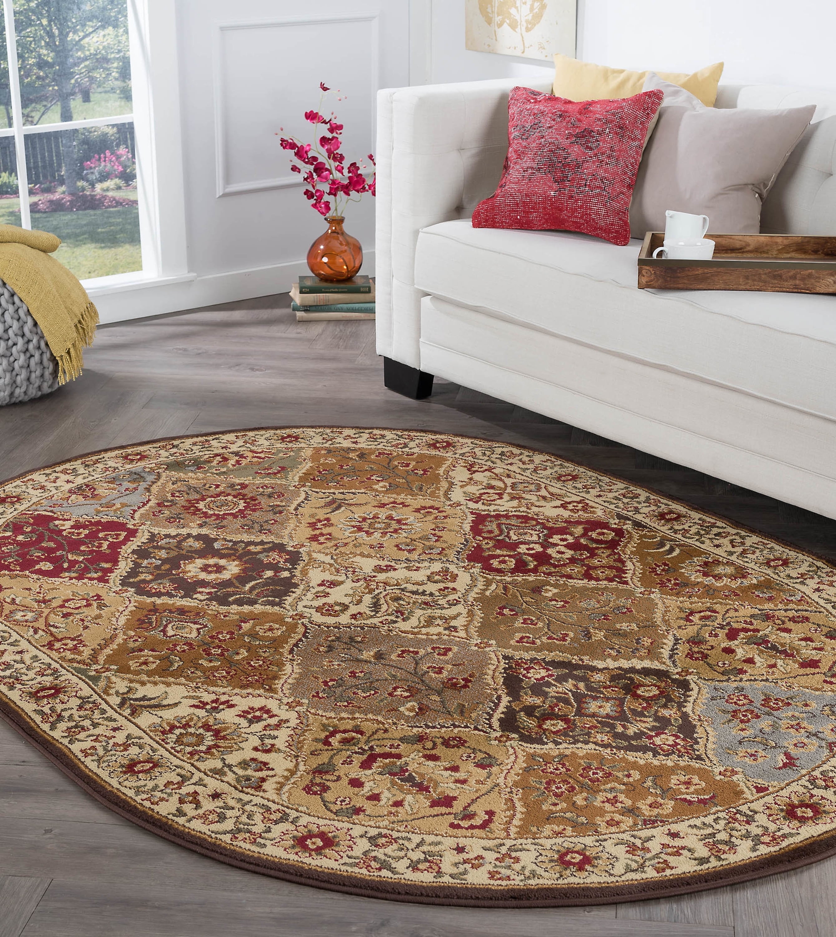 Elegance Traditional 5'x8' Oval Multicolor Polypropylene Indoor Area Rug